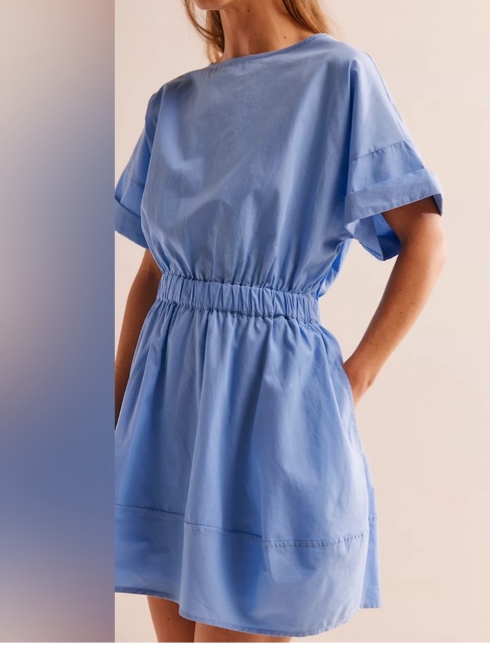 Free People Light Blue Open Back Elastic-Waist Short Dress - Picture 2 of 10